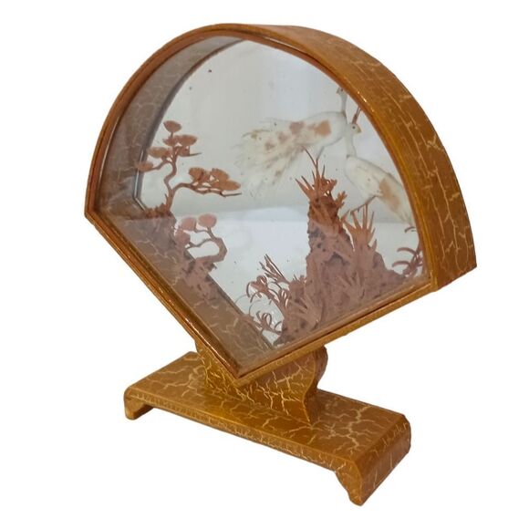 Asian Cork Peacocks Diorama Shadow Box Sculpture Hand Carved Gold Tone Frame Vtg - Picture 10 of 16